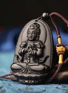 天然黑曜石十二生肖吊坠属龙兔牛羊狗男士女随身项链送礼用本命年