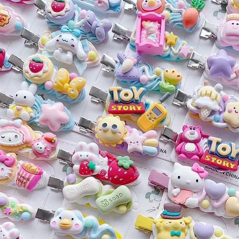 可爱DIY奶油胶发夹材料包卡通发夹树脂配件套装网红手工女孩边夹