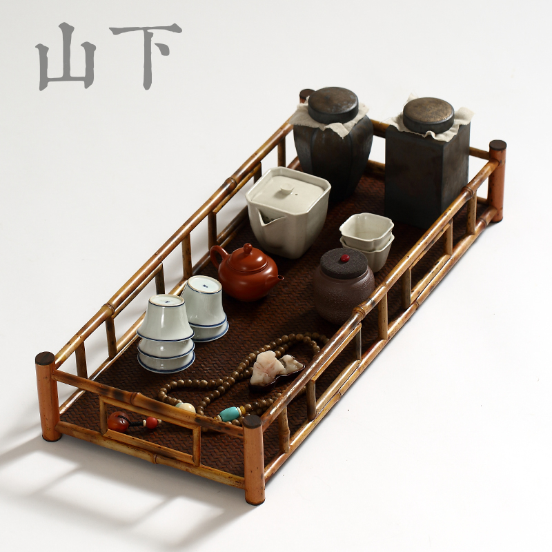 梅鹿席面托盘手工桌面竹编席面茶杯茶具配件收纳盘展示置物架杯架