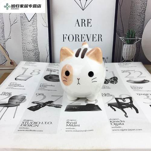 玄关电视柜陶瓷猫小动物摆件日式家居饰品纵有疾风起同款生日礼物