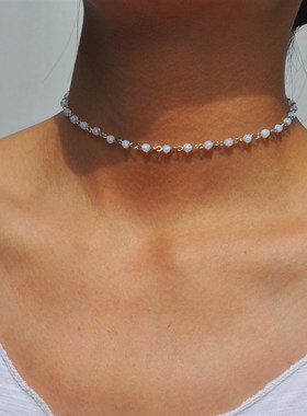 Fashion Jewelry Woman Simple Black White Beads Initial Neckl