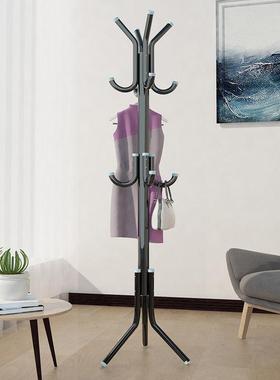 简易加粗衣帽架衣架落地铁艺挂衣架卧室衣服架挂包架单杆式家用