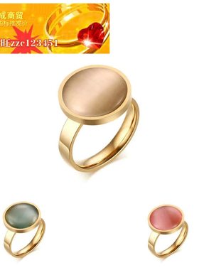 ring日韩时尚唯美首饰不锈钢猫眼石金色戒指三种颜色女士手饰