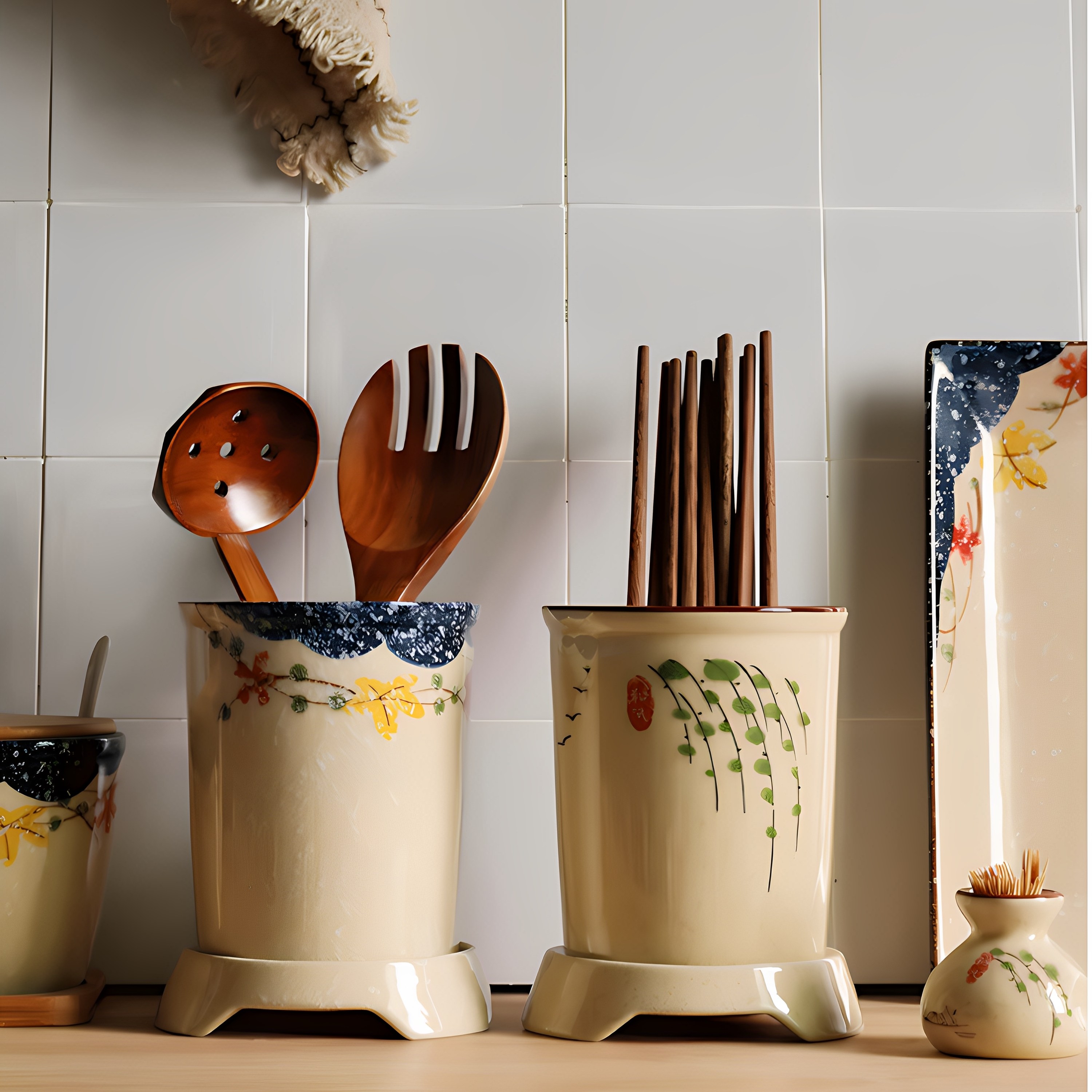 日式陶瓷台面筷子筒瓷花边筷子餐具筒筷子笼可沥水筷子架刀叉收纳,餐饮具,餐具笼/架,淘宝优惠券,粉丝福利购,淘宝优惠卷