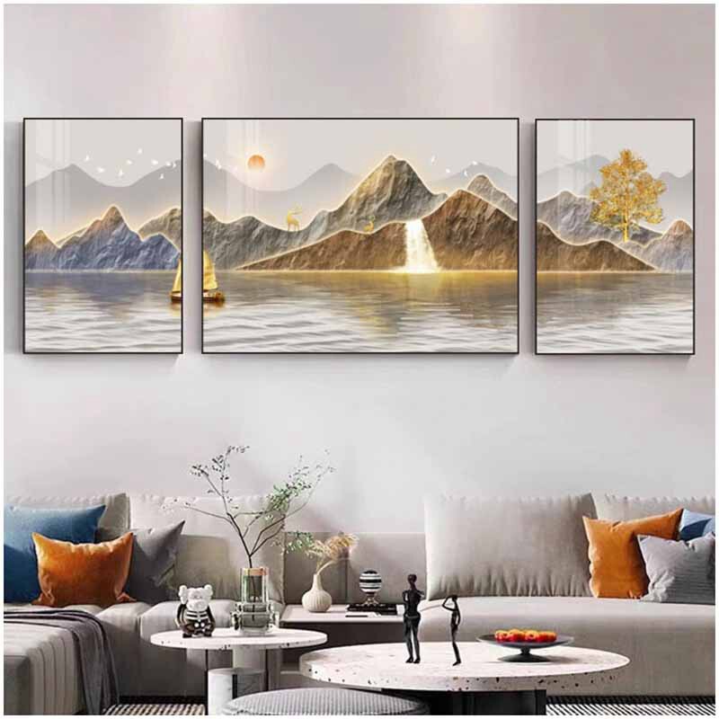 客厅装饰画轻奢高级感2024新款简约现代沙发后面背景墙挂画流水生