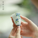 繁野玉泥陶瓷纯手绘小蓝花主人杯家用陶瓷茶具盖碗茶杯品茗杯客杯