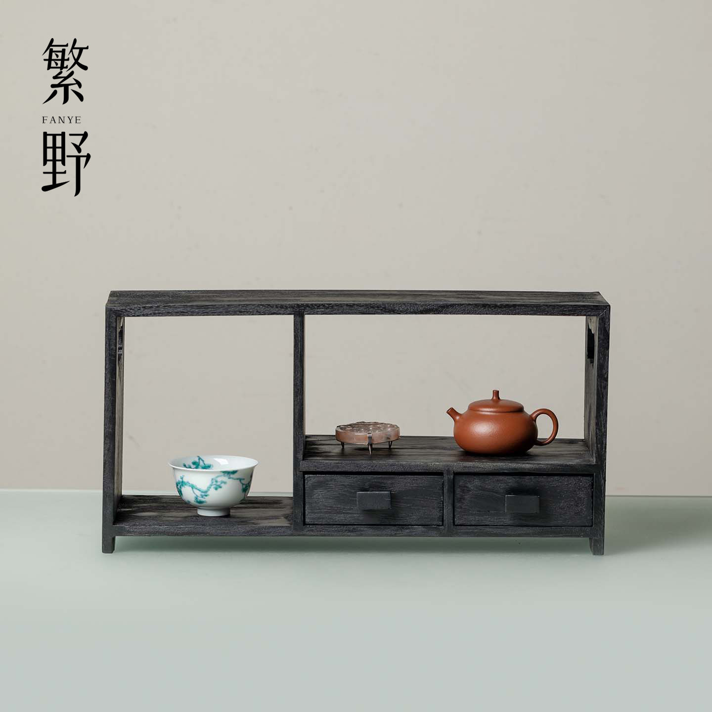 繁野南美胡桃木双层博古架茶具收纳装饰展示柜桌面家用实木置物架
