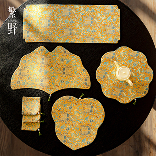 浮光金银杏叶茶席创意织锦刺绣干泡席桌垫桌布茶垫子组合 繁野中式