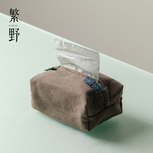 中式棉麻多色补丁拼接纸巾盒