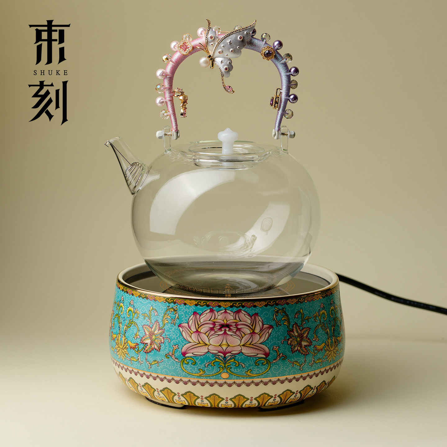 繁野新中式珐琅彩煮茶壶电陶炉套装耐热高硼硅玻璃编织提梁烧水壶