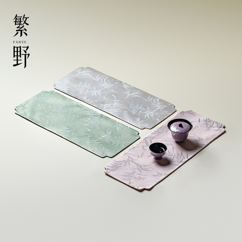 繁野金丝绸竹韵双面防水茶席高颜值一人用干泡席布艺桌垫隔热茶垫