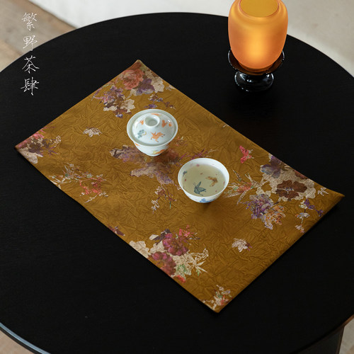 布艺茶席天丝烫金长方形干泡席