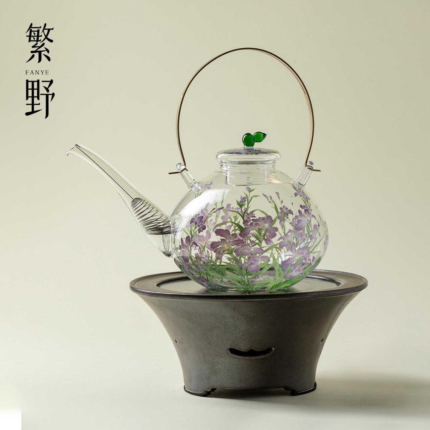 繁野 鸢尾花耐热玻璃电陶炉套装新款窑变静音电磁炉煮茶烧水壶