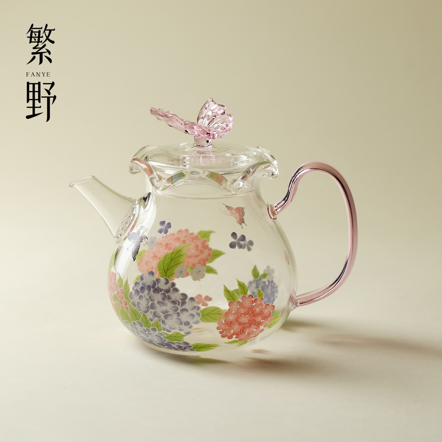 繁野锦簇绣球茶壶高颜值创意高硼硅分茶壶带过滤耐热玻璃透明茶具