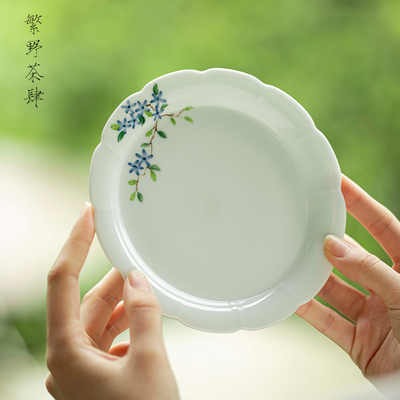 繁野小清新小蓝花茶承纯手绘陶瓷