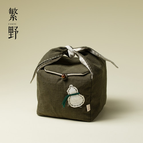 繁野拼色棉麻葫芦茶事包收纳包布艺刺绣葫芦茶具收纳袋