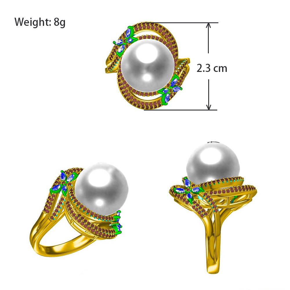 新品New rendy Round Pearl Statement Rings for Women Cubic Zi