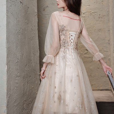 极速香槟色大码晚礼服胖mm宴会气质轻奢小众200斤订婚伴娘主持连