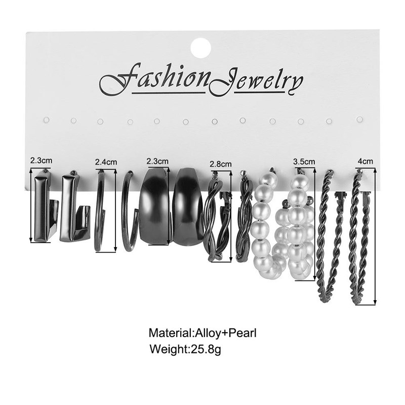 新品Metal earring set 6 pieces women麻花珍珠金属耳环套装6件
