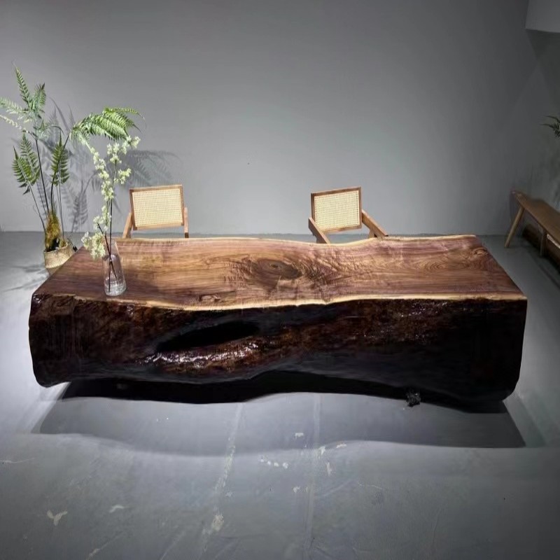 南美胡桃木大板原木实木桌办公茶台茶桌北美黑餐桌椅组合奥坎巴花