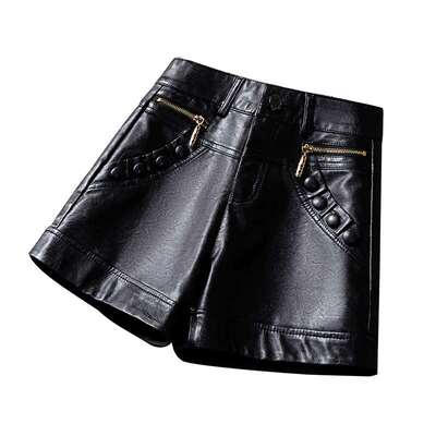 配靴子皮短裤女秋冬2023新款外穿高腰修身显瘦直筒PU皮裤打底靴裤
