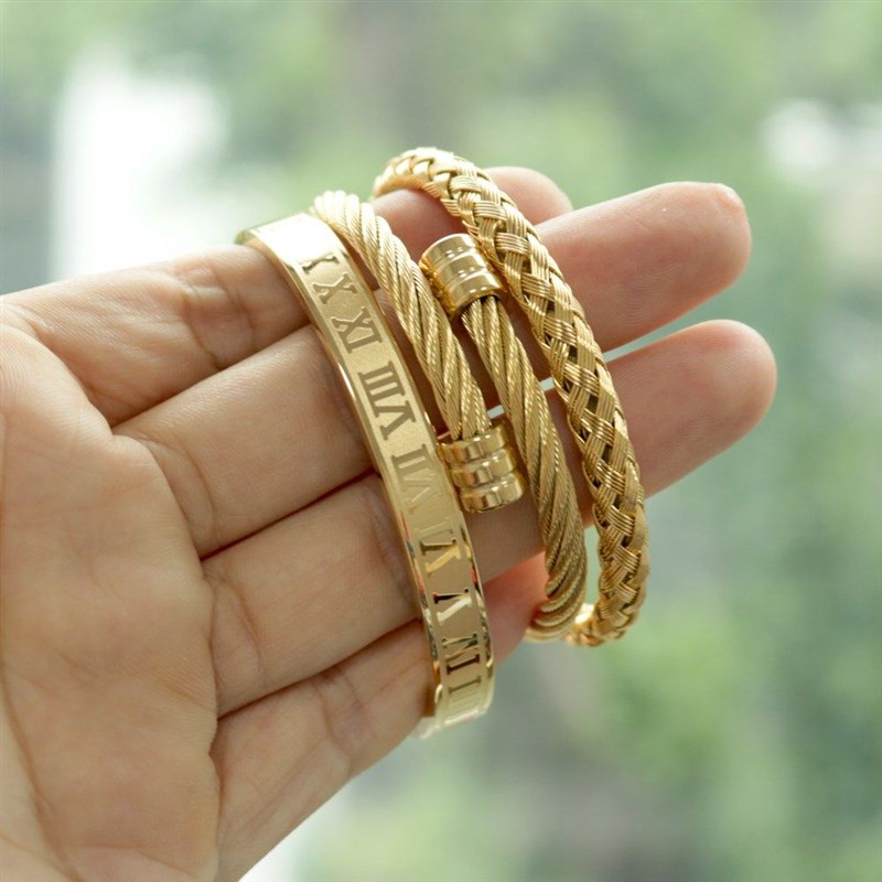 新品3pcs/Set Hot Men Titanium Steel Roman Numeral Bracelet H