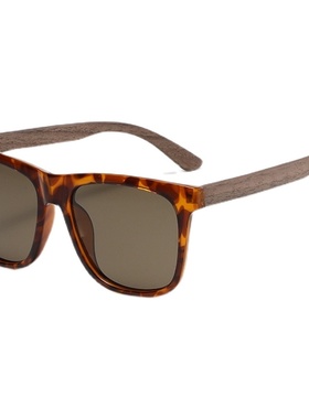 日系风新款太阳眼镜复古方形男士偏光抗UV绿色竹木镜腿女士太阳眼