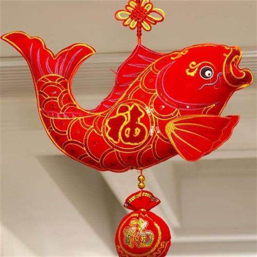 极速春节装饰弯鱼挂件年年有余中国结鱼挂饰旦过年新年橱窗客厅年