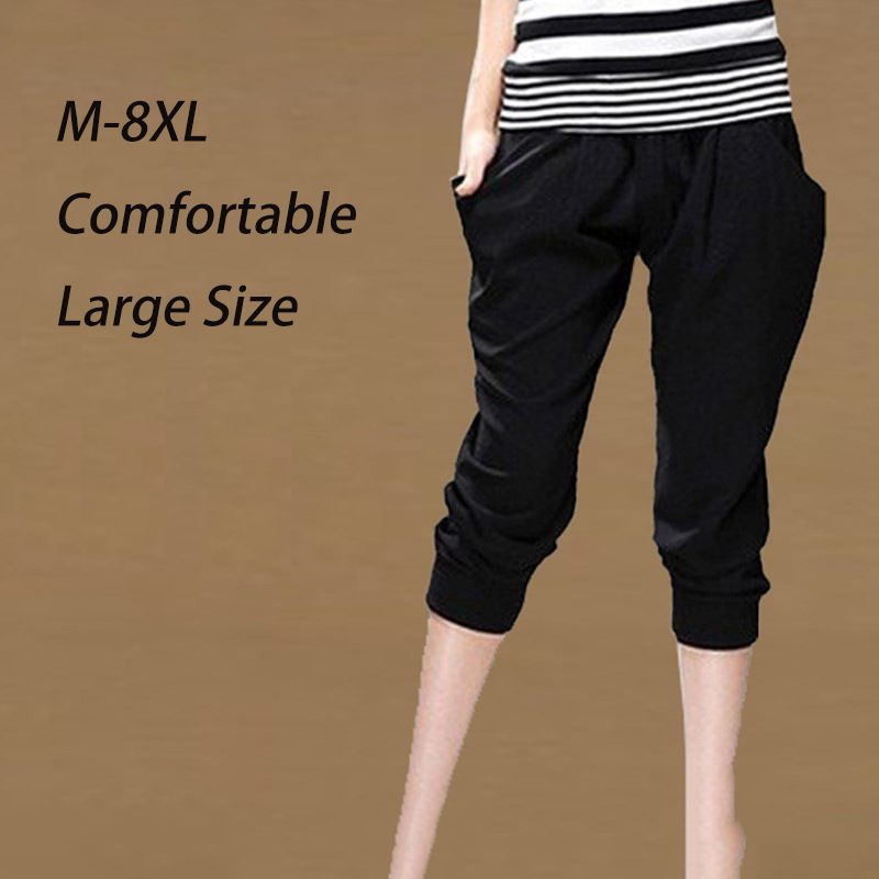 Summer Womens Harem Pants High Waist Loose Straight Calf-len