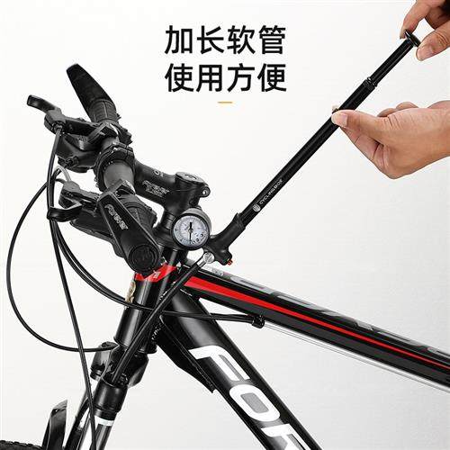 2023新款自行车铝合金带手柄迷你可携式小气筒山地公路前叉避震后