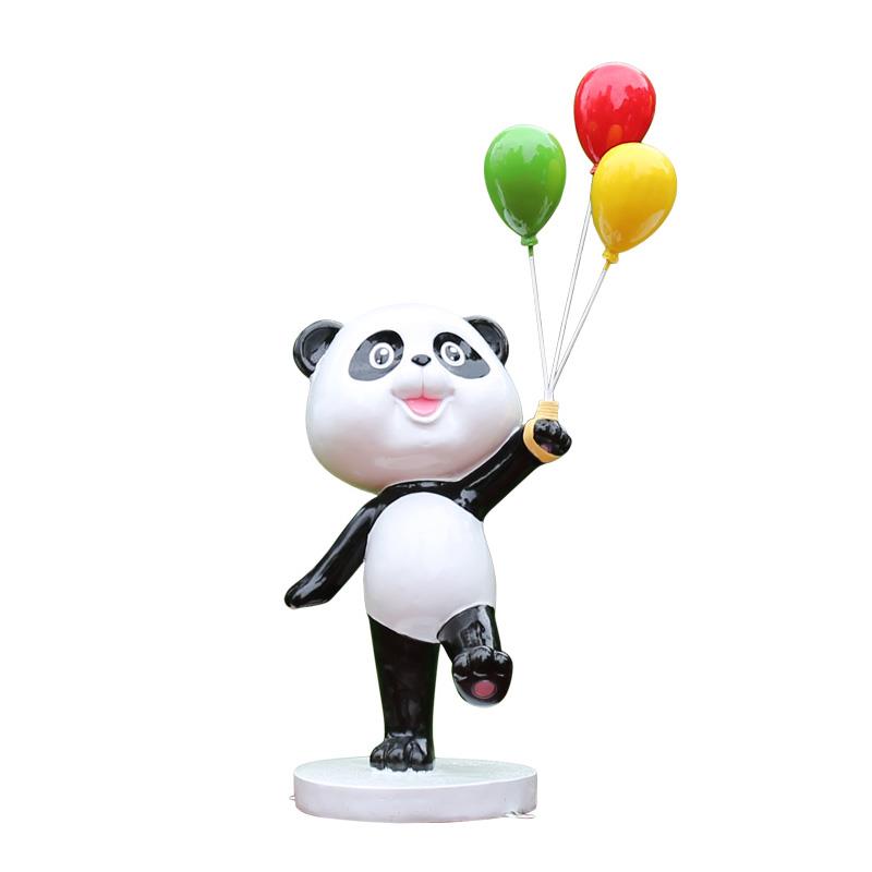 玻璃钢卡通熊猫雕塑拿气球户外园林景观小品商场美陈草坪装饰摆件
