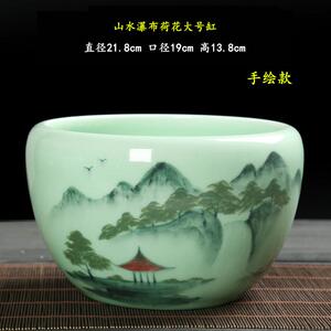 手绘高款茶洗大号陶瓷桌面茶渣缸特大号茶具配件笔洗碗莲水培鱼缸