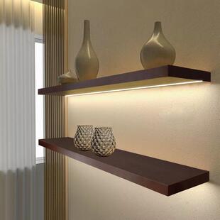 广埃一字板定制置物架发光墙上装饰架壁挂式带灯层板实木墙壁书架