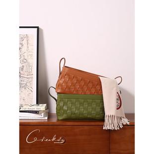 契阔家居北欧覆古色皮质手工编织收纳篮收纳筐高颜值轻奢脏衣篓