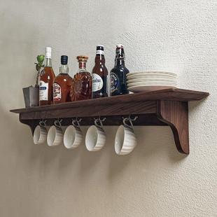 复古实木隔板壁橱餐厅厨房壁挂板杯架搁隔板法式墙上面置物架中古