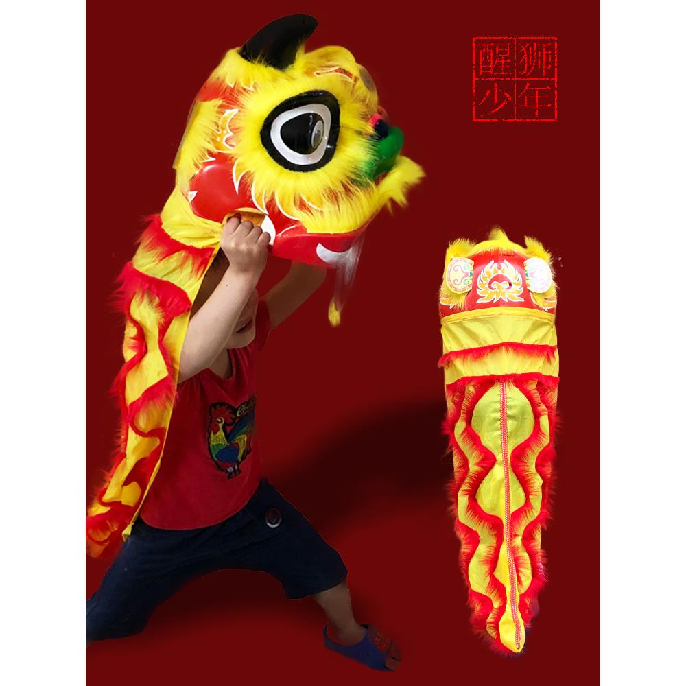 胶水儿童醒狮头幼儿园小学生舞狮表演道具儿童牛皮打击乐小鼓