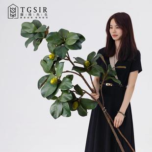 超大枝落地仿真白碗花玉兰叶枝绿植客厅高档逼真假花插花装饰花卉