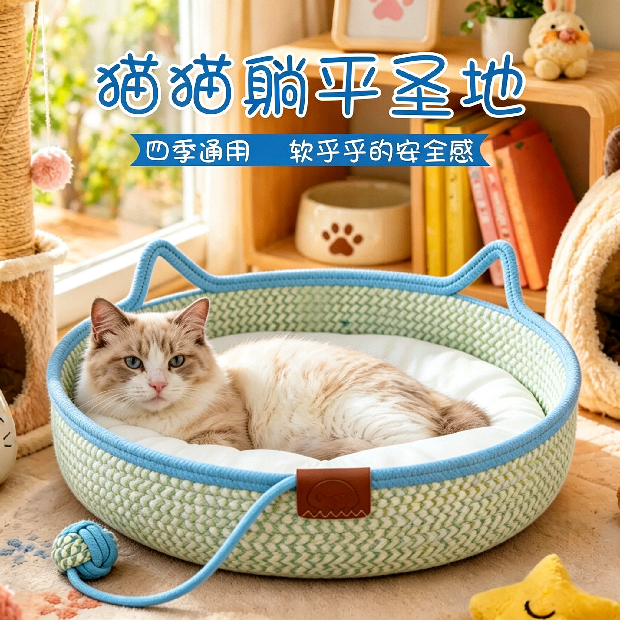 猫窝棉线藤编猫抓板半封闭暖窝