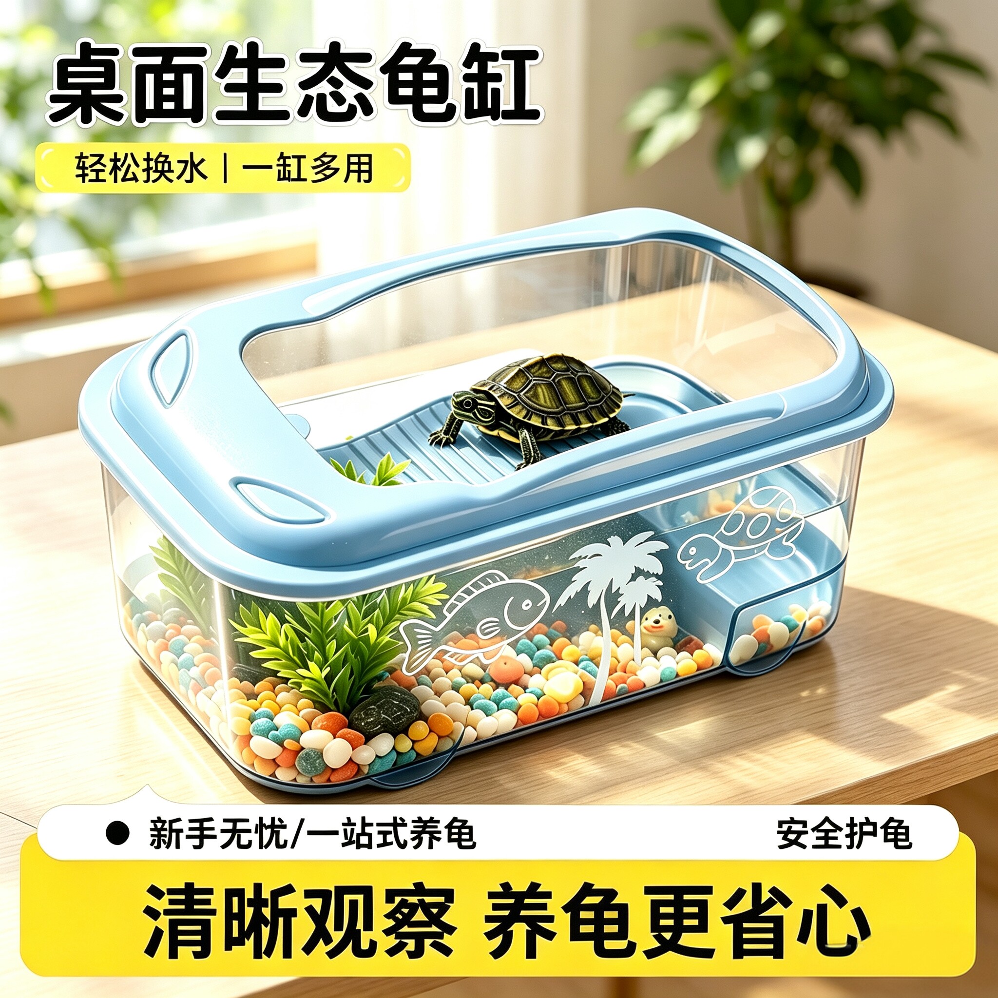 乌龟饲养缸家用豪华大号别墅造景防逃逸巴西龟草龟生态水族箱专用