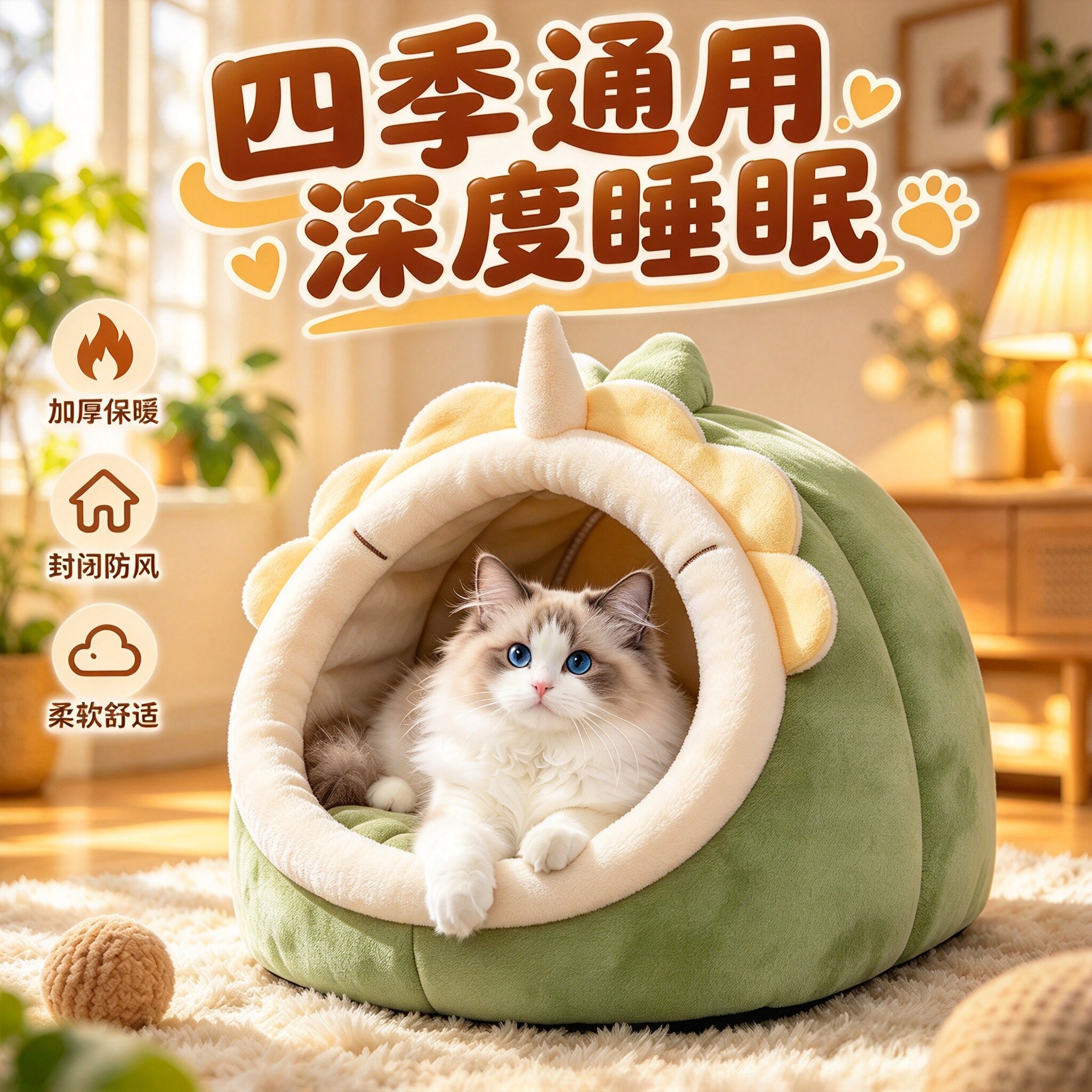 猫窝冬季半封闭加厚保暖宠物房子