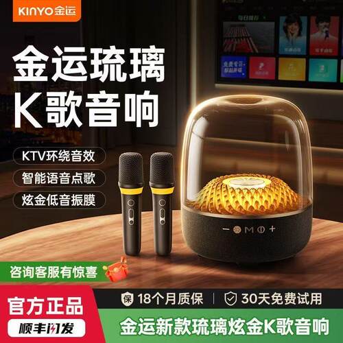 金运LP90pro蓝牙音响麦克风话筒一体家庭ktv音箱无线琉璃k歌音箱