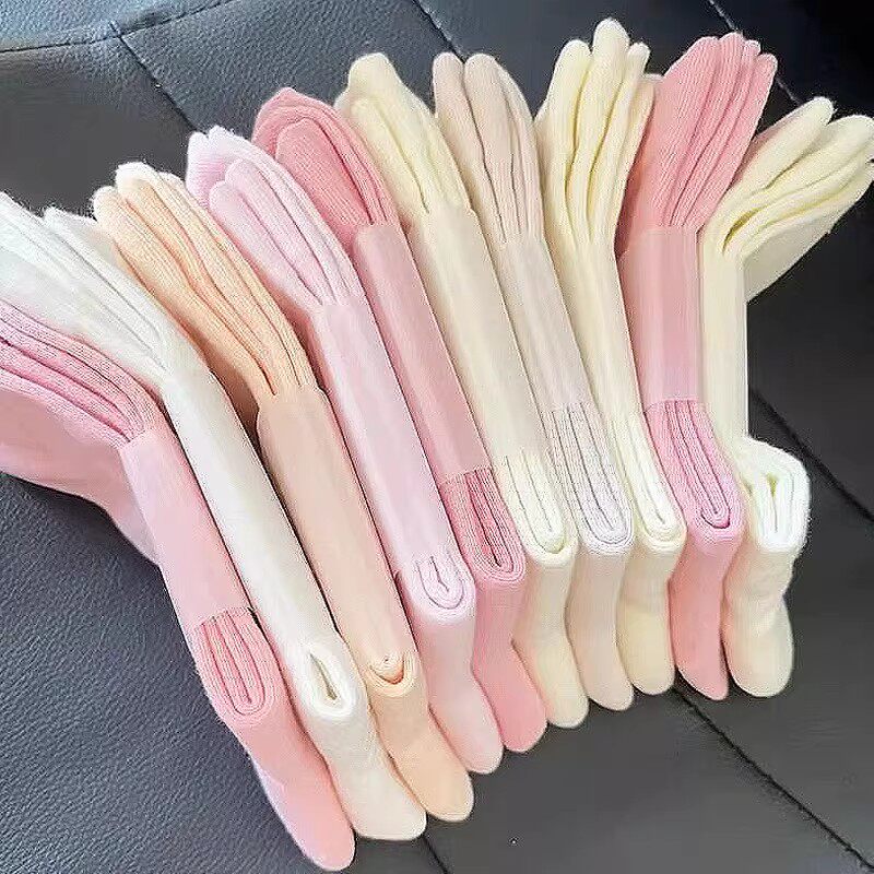 粉色堆堆袜女无骨袜子春夏中筒袜纯棉ins潮白色月子产后百搭长袜