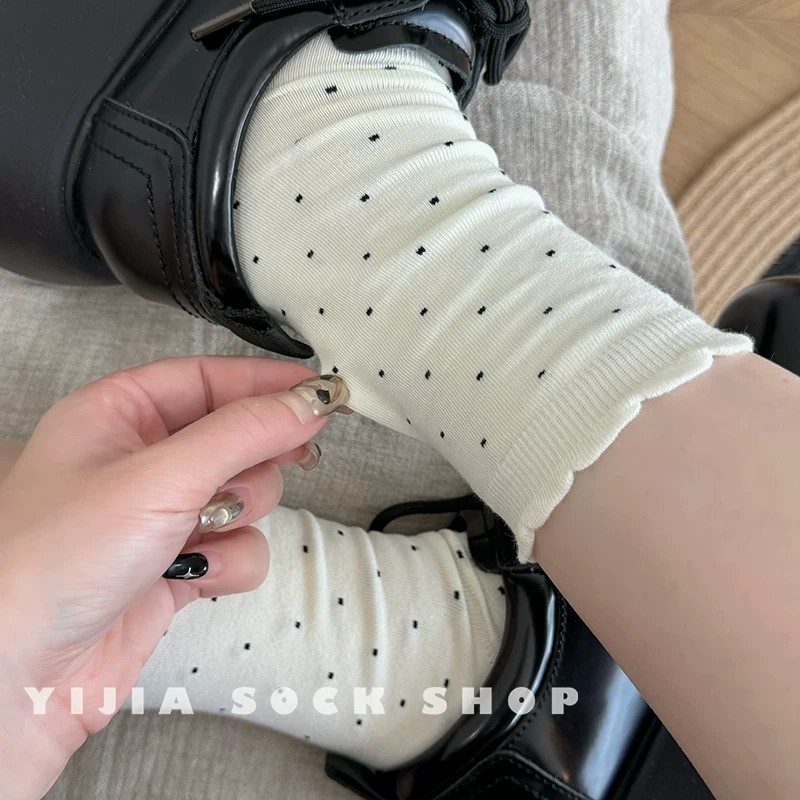 纯棉无骨花边女中筒堆堆袜春秋