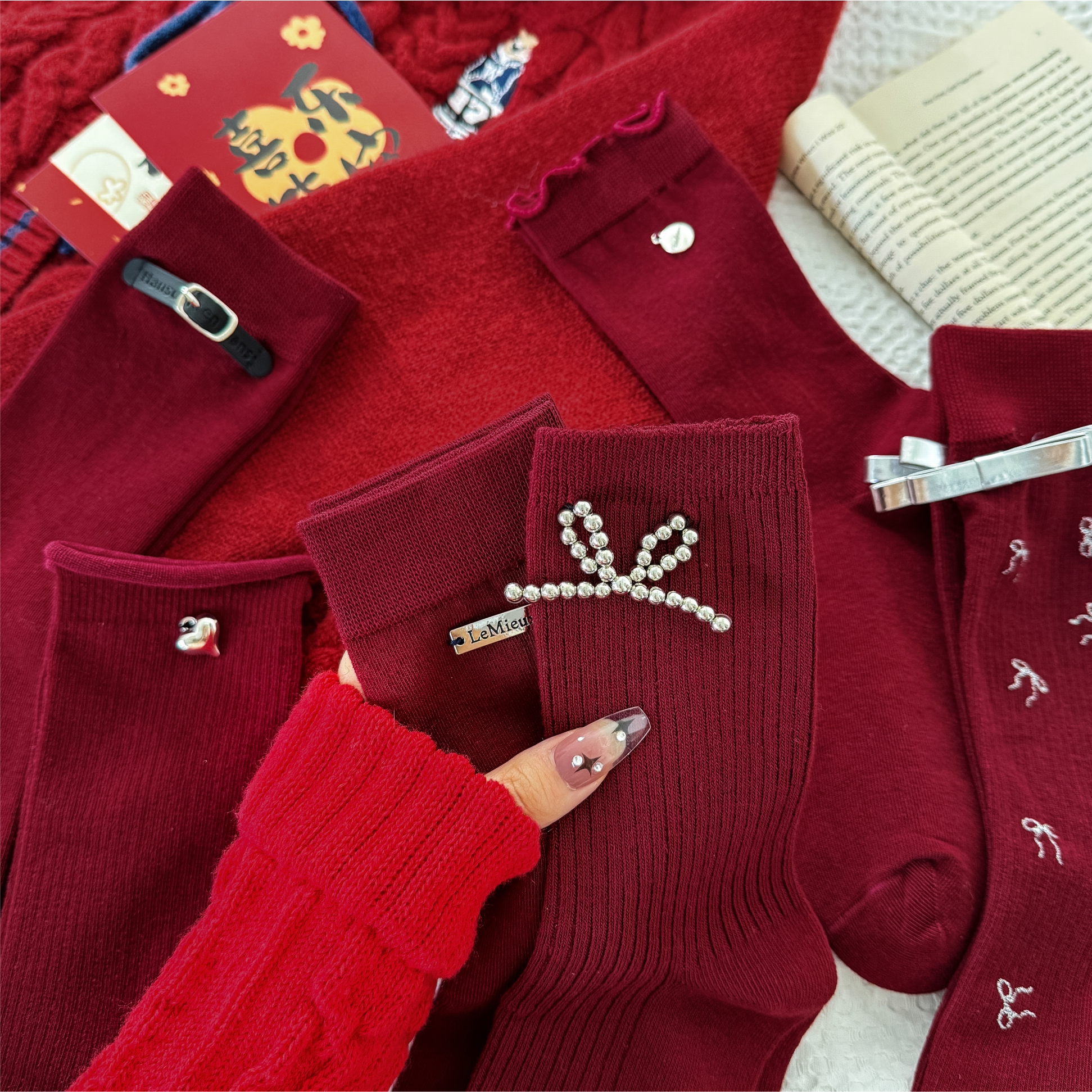 安可拉紅襪子女蝴蝶結