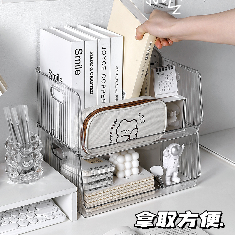 透明桌面收纳盒化妆品简约学生文具盒化妆品储物整理收纳箱