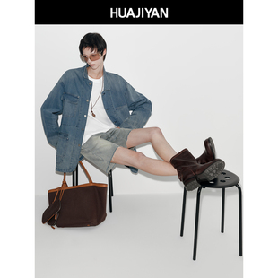 新款 100棉复古水洗休闲宽松软牛仔外套女春季 苏打水 华吉言