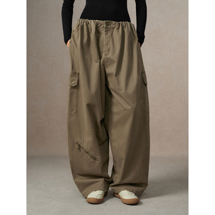 休闲裤 洗水做旧松紧腰弯刀阔腿工装 越线 华吉言