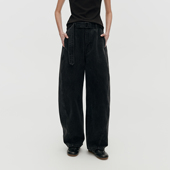 日本进口100棉高腰弯刀阔腿牛仔长裤 华吉言 括弧牛仔