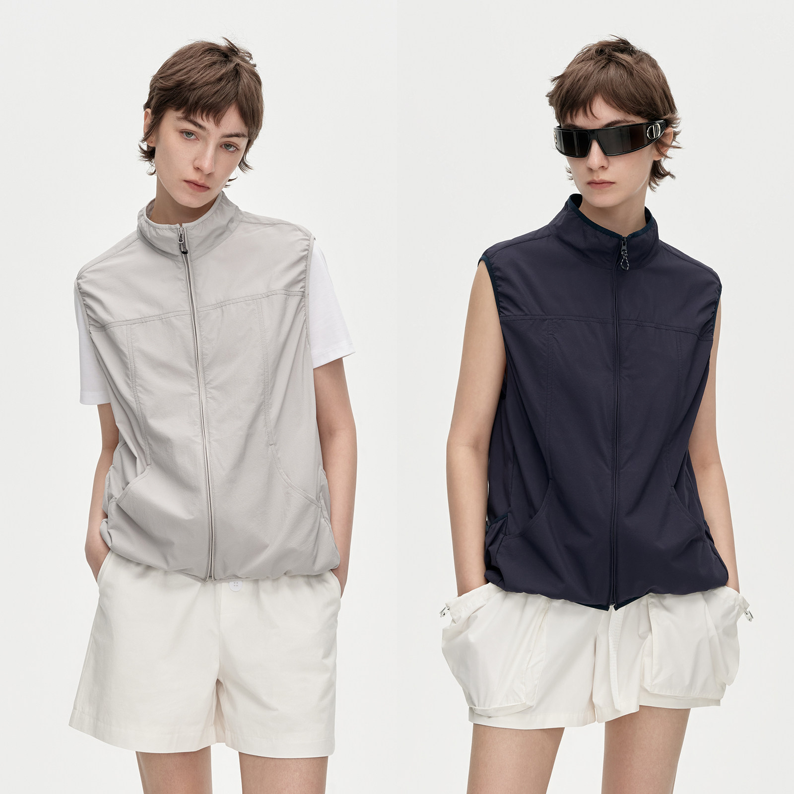 华吉言【环岛】防水透气超轻弹力边立领无袖马甲开衫女春夏上衣