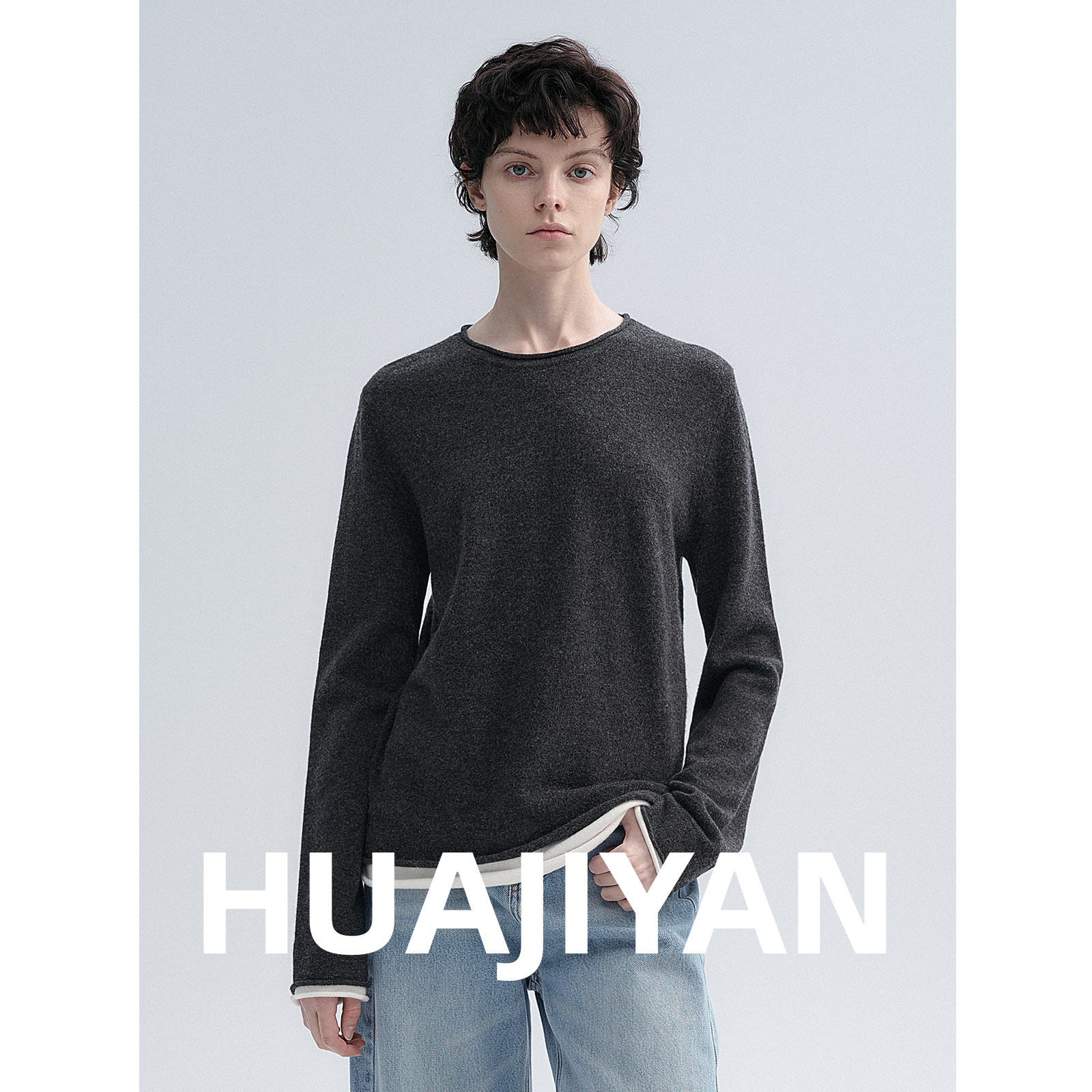 华吉言【奶油卷】100羊毛卷边拼接假两件圆领毛衣,女装/女士精品,毛针织衫,淘宝优惠券,粉丝福利购,淘宝优惠卷